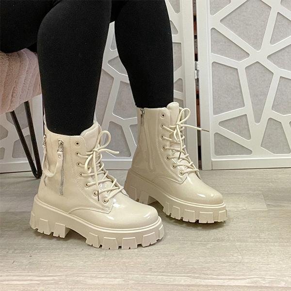 Fashion Faux Leather Zip Closure Chunky Sole Boots