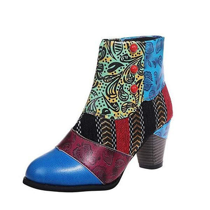 Women'S High Heel Block Heel Print Ankle Boots 98466130