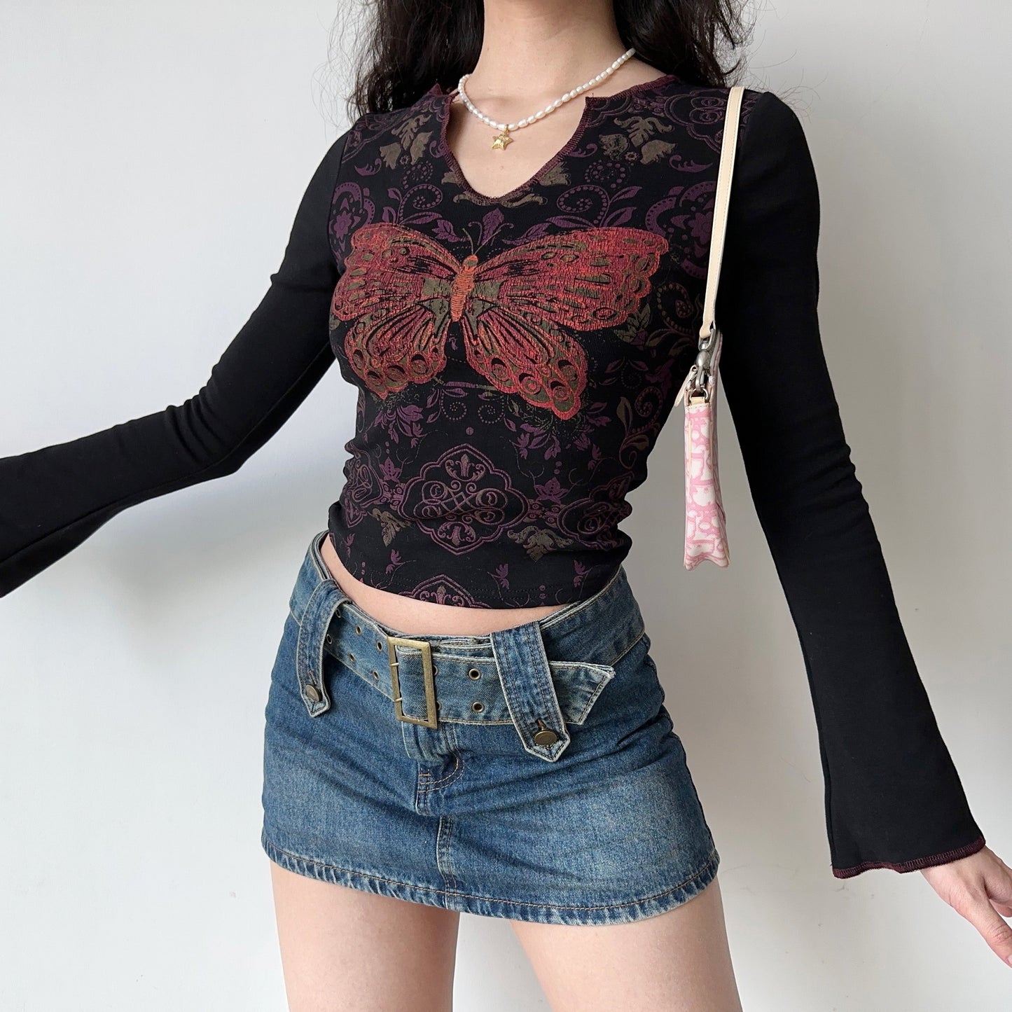 Y2K Butterfly Print Top ~ HANDMADE