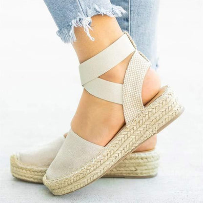 Women's Hemp Woven Baotou Hemp Rope Wedge Canvas Shoes 09917481C