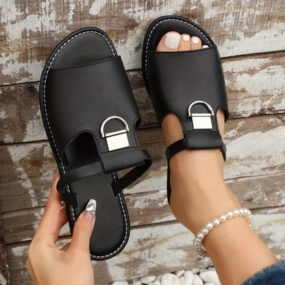 Trendy Open Toe Flat Sandals for Women - Non-Slip Beach Slides