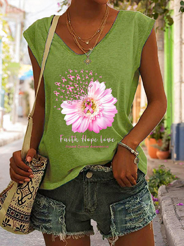 Faith Hope Love Breast Cancer Awareness Graphic Cap Sleeve T-Shirt