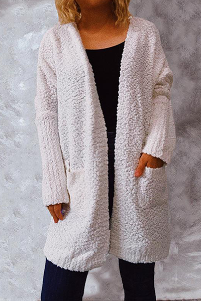 Casual Solid Split Joint Pocket V Neck Outerwear Sweater