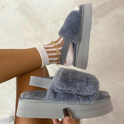 Velcro Fur Platform Slippers