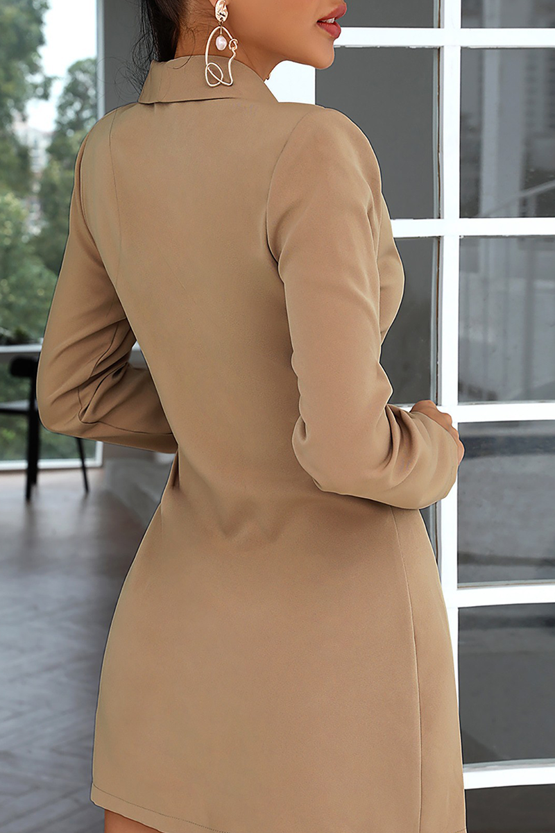 Fashion Solid Split Joint Turndown Collar Shirt Dress Dresses