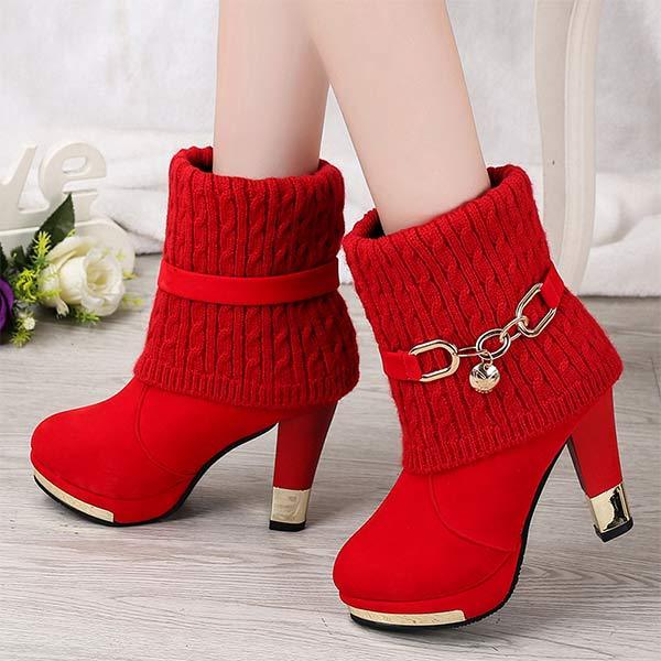 Women'S Chunky Heel High Heel Wool Ankle Boots 38275286C