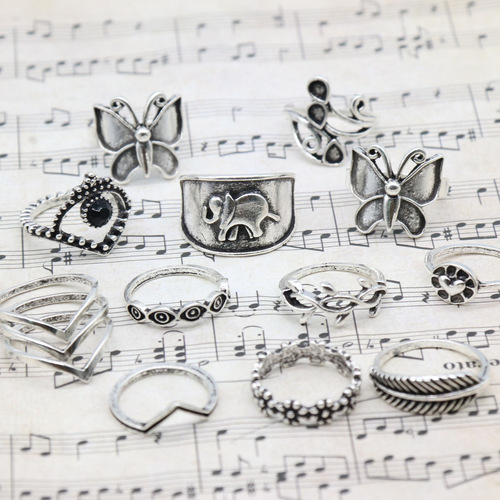 Butterfly Elephant 14PCS Ring Set