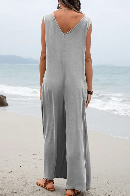 Casual Solid Patchwork U Neck Straight Jumpsuits