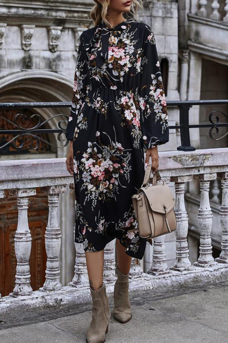 Sweet Elegant Floral O Neck A Line Dresses