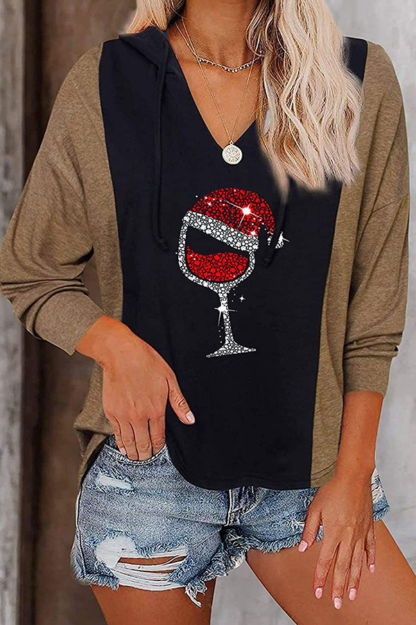 Casual Plaid Print Draw String Hooded Collar Tops