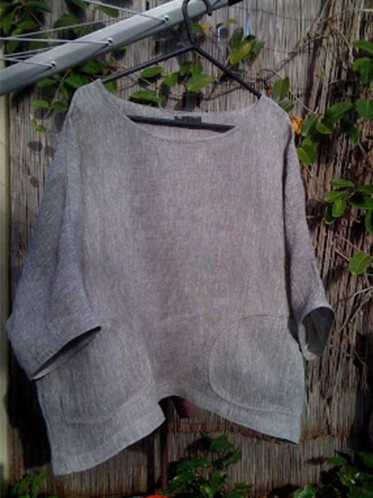 Womens Casual Linen Tee With Pockets