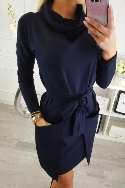 Casual Solid Pocket With Belt Irregular Dress Dresses(3 colors)