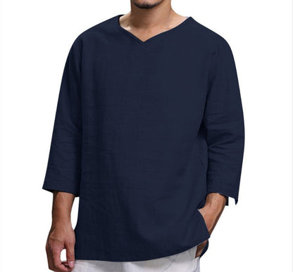 Men's Long Sleeve V Neck Loose Shirt