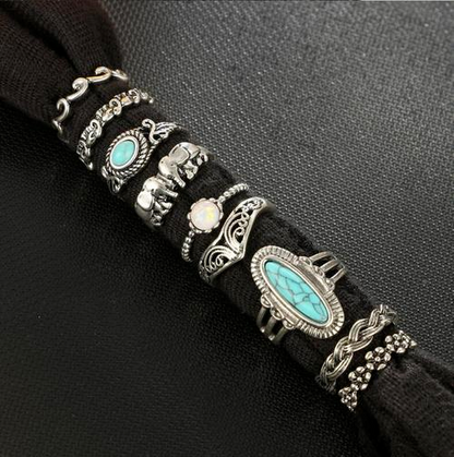 Retro Ethnic Style 9PCS  Ring Set
