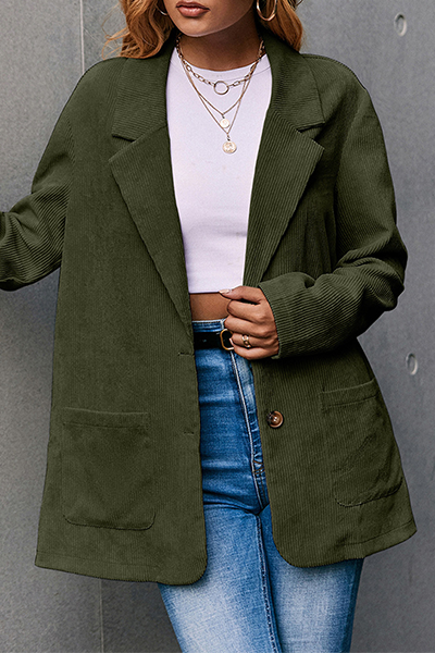 Casual Solid Pocket Buckle Turn-back Collar Outerwear