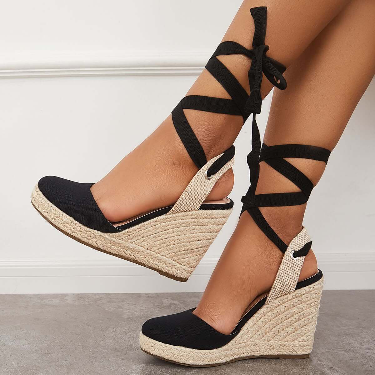 Lace up Espadrille Wedges Platform Heel Singback Sandals