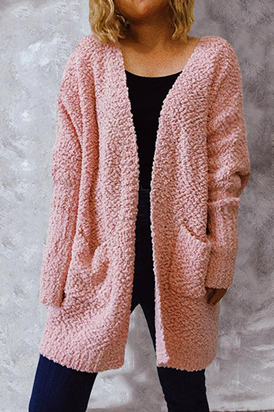 Casual Solid Split Joint Pocket V Neck Outerwear Sweater