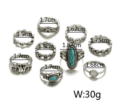 Retro Ethnic Style 9PCS  Ring Set