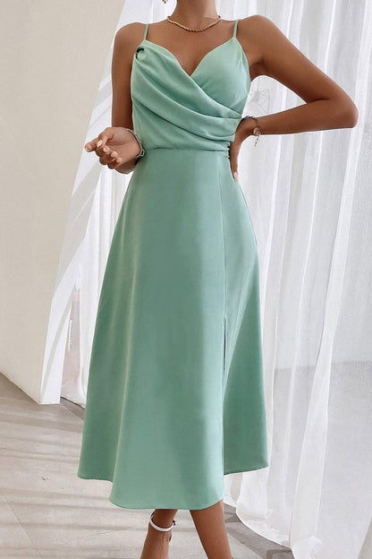 Vintage Elegant Solid Fold V Neck A Line Dresses