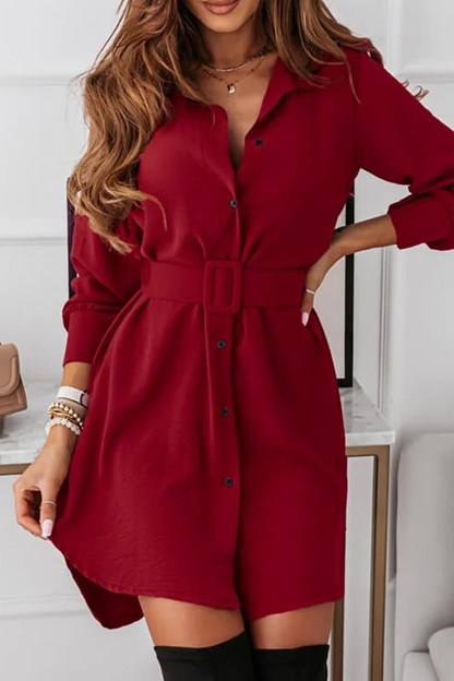 Casual Solid Patchwork Turndown Collar Shirt Dress Dresses(3 colors)