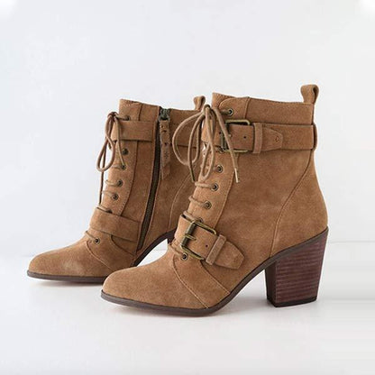 Women's Frosted Lace-Up Square Heel Martin Boots 93871986C