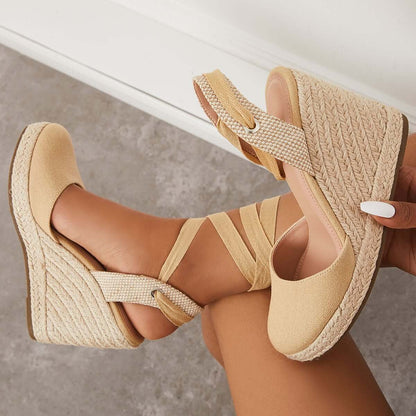 Lace up Espadrille Wedges Platform Heel Singback Sandals