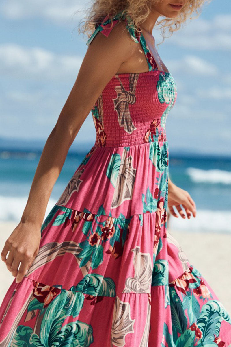 Fashion Bohemian Print Patchwork Spaghetti Strap Printed Dresses