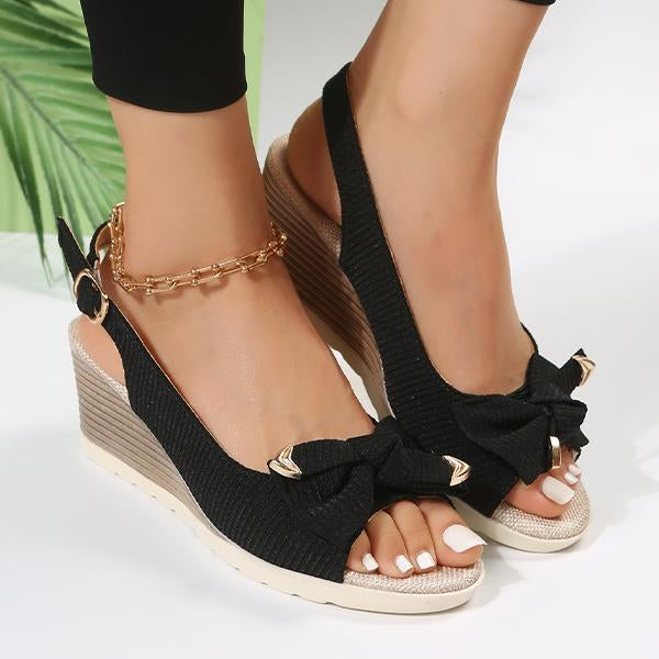 Women's Elegant Bow Flat Wedge Roman Sandals 15673684C