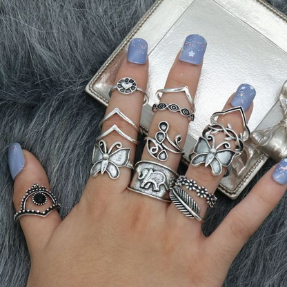 Butterfly Elephant 14PCS Ring Set