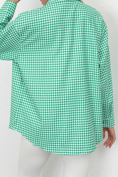 Casual Plaid Split Joint Buckle Turndown Collar Tops