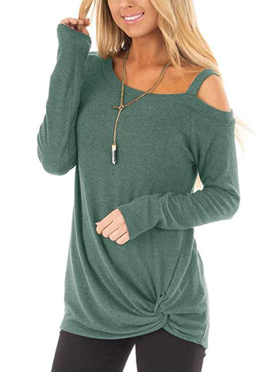 Knotted Cold Shoulder Long Sleeve T-Shirt