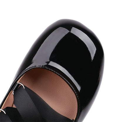 Women's Elegant Retro Square Toe Lace-up Flats 50657216C