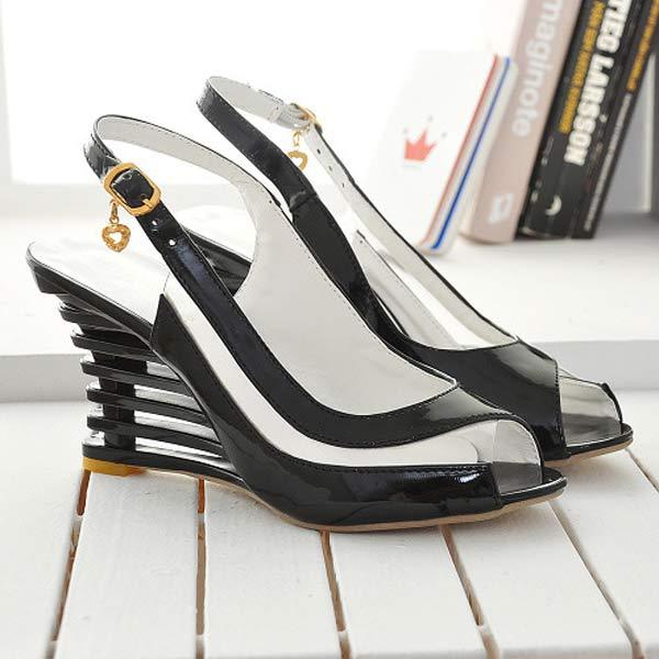 Women'S Fish Mouth Shaped Heel Splicing Wedge Sandals 27397601C