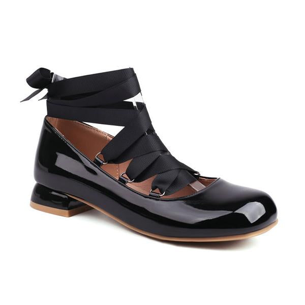 Women's Elegant Retro Square Toe Lace-up Flats 50657216C