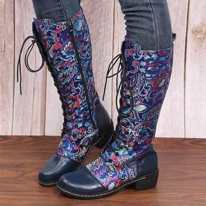 Women'S Ethnic Print Lace Up Side Zip Boots 96837984