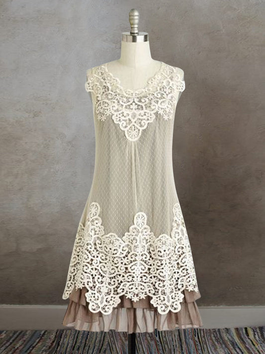 Women's Lace Surface Sleeveless Casual Linen Dress