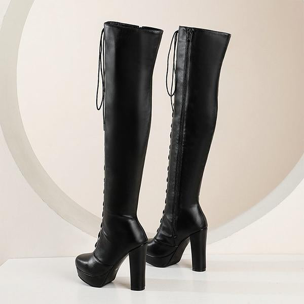 Women's Lace-Up Chunky Heel Over-the-Knee High Boots 12745628S