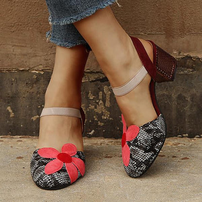 Women's Fashion Flower Chunky Heel Sandals 07694520S