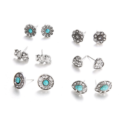 Boho Turquoise Stud Earring Set