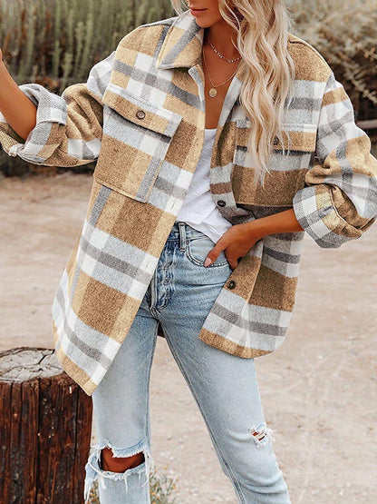 Plaid Button Long Sleeve Shacket