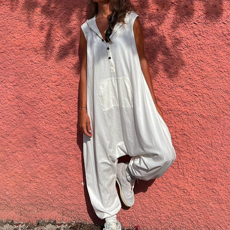 Loose Solid Color Casual Sleeveless Jumpsuit