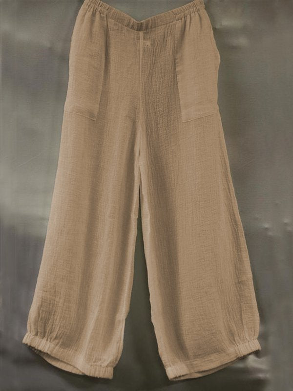 Linen Casual Plus Size Solid Pants With Pockets