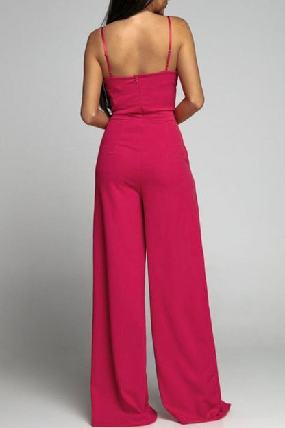 Celebrities Simplicity Solid Slit Solid Color Square Collar Regular Jumpsuits