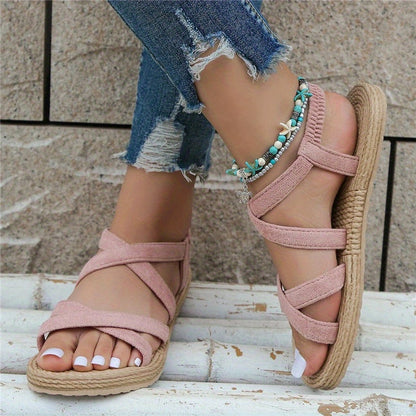 Elastic Strap Slip-On Sandals - Women's Flat Beach Shoes