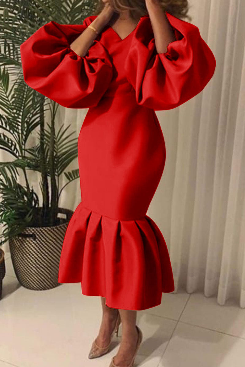 Fashion Sexy Solid Basic V Neck Evening Dress