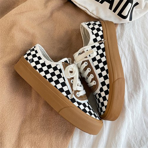 Women sneakers - autumn classic retro Korean casual lace checkerboard