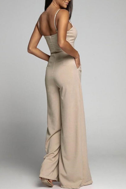 Celebrities Simplicity Solid Slit Solid Color Square Collar Regular Jumpsuits