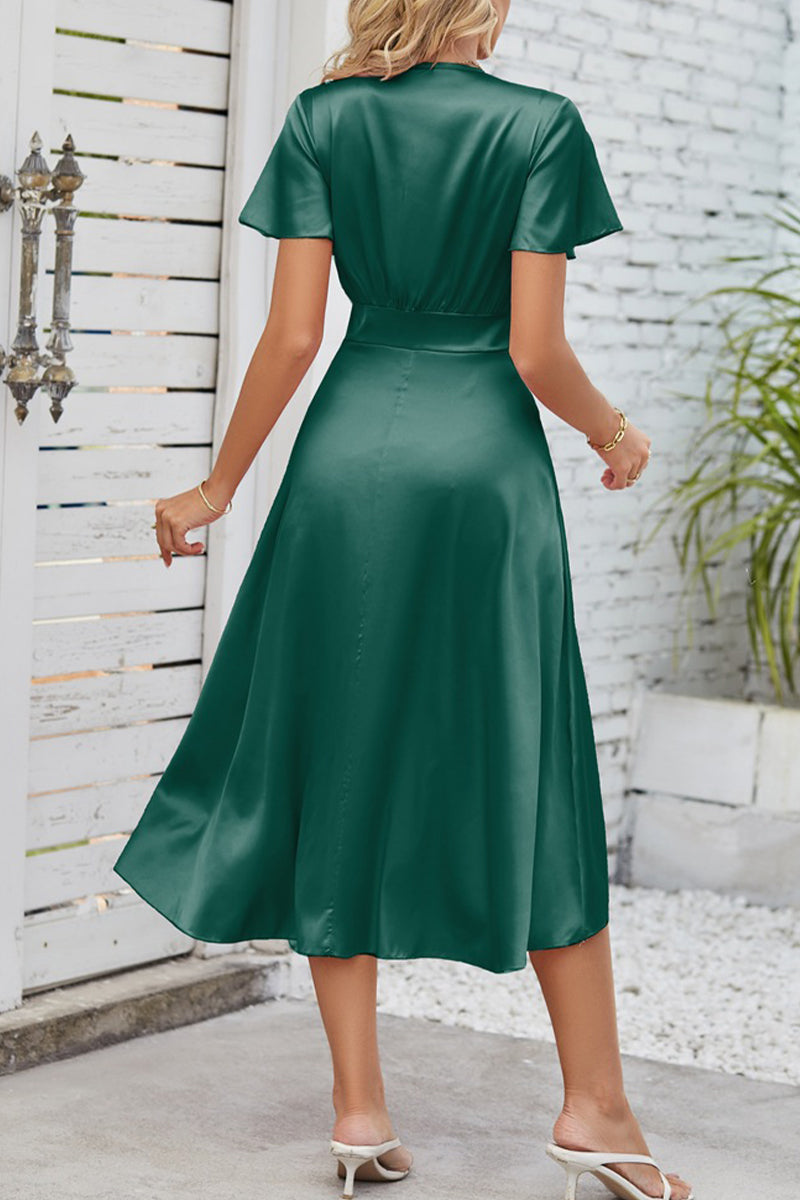 Celebrities Elegant Solid Fold With Bow V Neck A Line Dresses