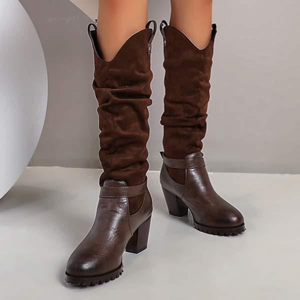 Women's Chunky Heel High Shaft Boots with Belt Buckle Detail 35596405C