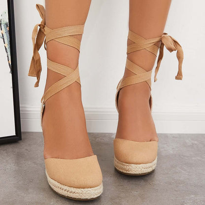 Lace up Espadrille Wedges Platform Heel Singback Sandals